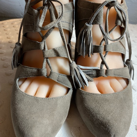Plenty by Tracy Reese Paola Gray Lace Up Heels with Tassel Detail - Picture 6 of 16